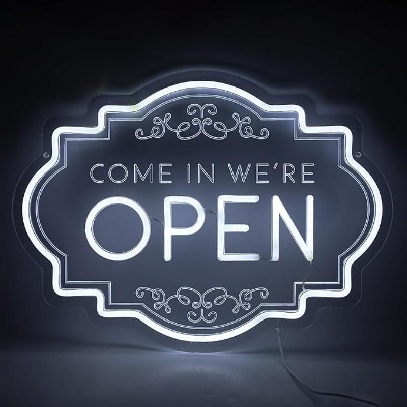 Neon Open Sign LED Welcome We Are Open, Adjustable Brightness, 16.73x12.4 Inches, for Store Windows, Glass Doors, Shops, Cafes, Restaurants