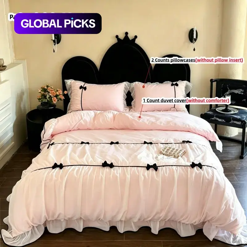 3pcs Princess Style Bedding Set, Comfy bedding set, Polyester Bed Set, 1 Duvet Cover + 2 Pillowcases,without any filling, Single Twin Double Queen Size, All Seasons Use #GLOBAL PICKS