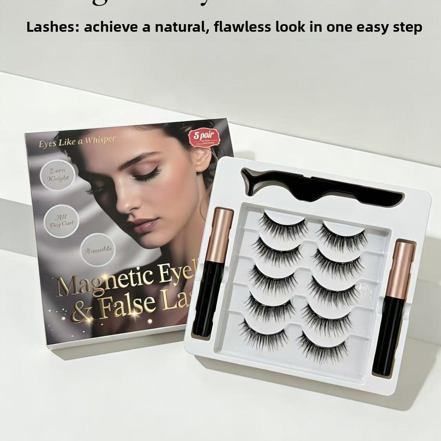 5 Pairs Magnetic Eyelashes with Eyeliner Kit, Reusable Natural Wispy False Lashes, No Glue Magnetic Lashes Set with Applicator, Easy to Wear for Beginners & Daily Makeup