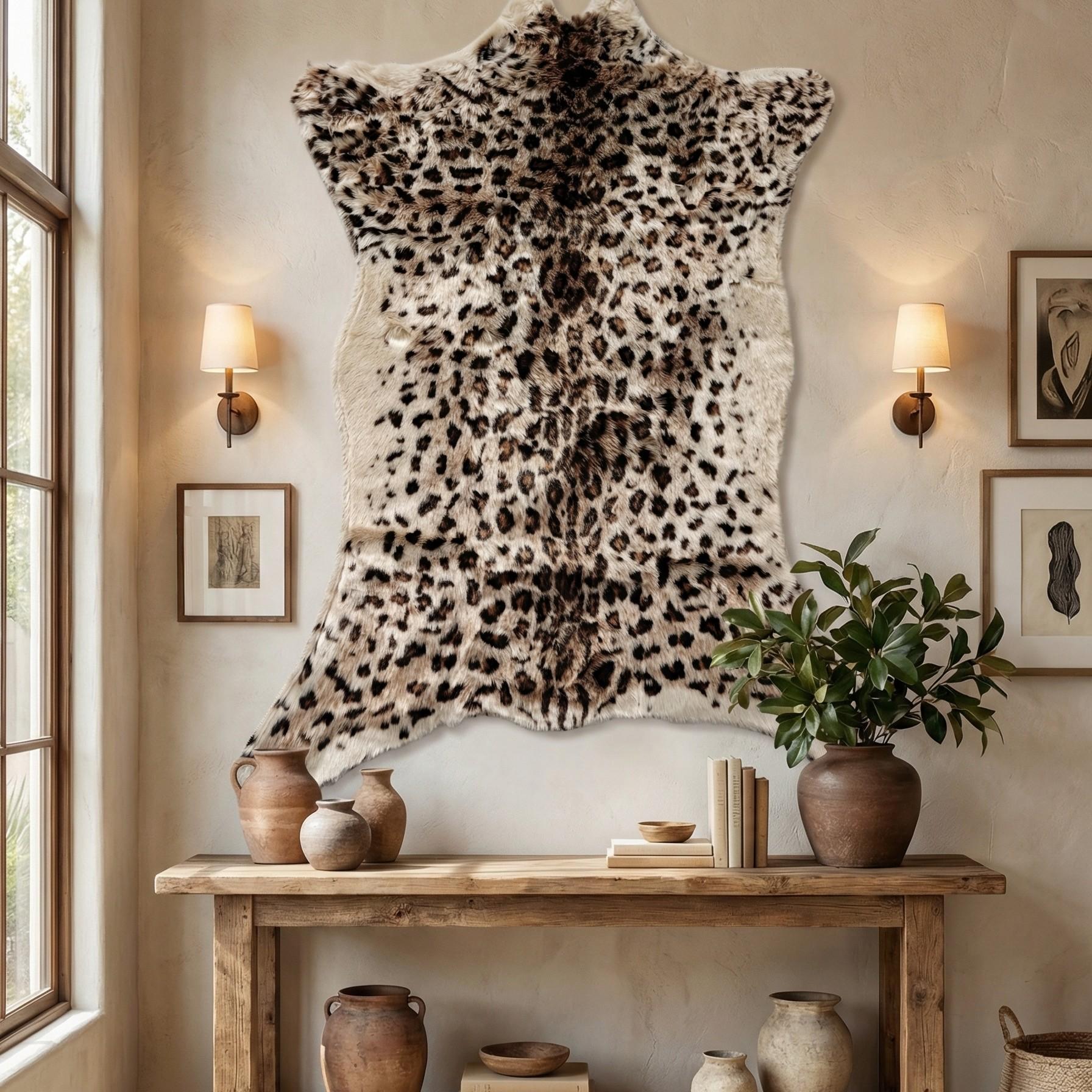 Vintage Natural Style Animal Skin Replica Tapestry, Light Leopard Pattern, Wall Decor for Study Room and Entrance Hall