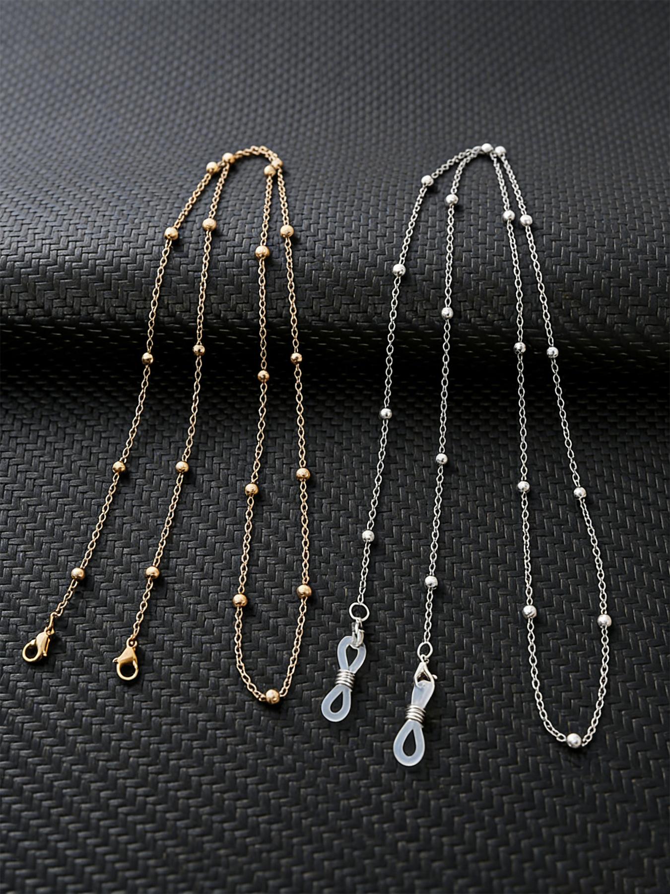 Clip-On Eyeglass Chain Metal Sunglasses Strap, Anti-Lose Eyewear Cord, Elegant Baroque Design, 2-Piece Set for All Seasons