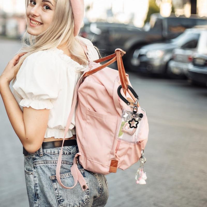 2 Pcs Cute Photocard Holder Keychain, Photocard Holder Keychain, Star Wave Photocards Keychains, Transparent Pc Holders, ID Card Holders Protective Sleeves for Bus Student Card Photo