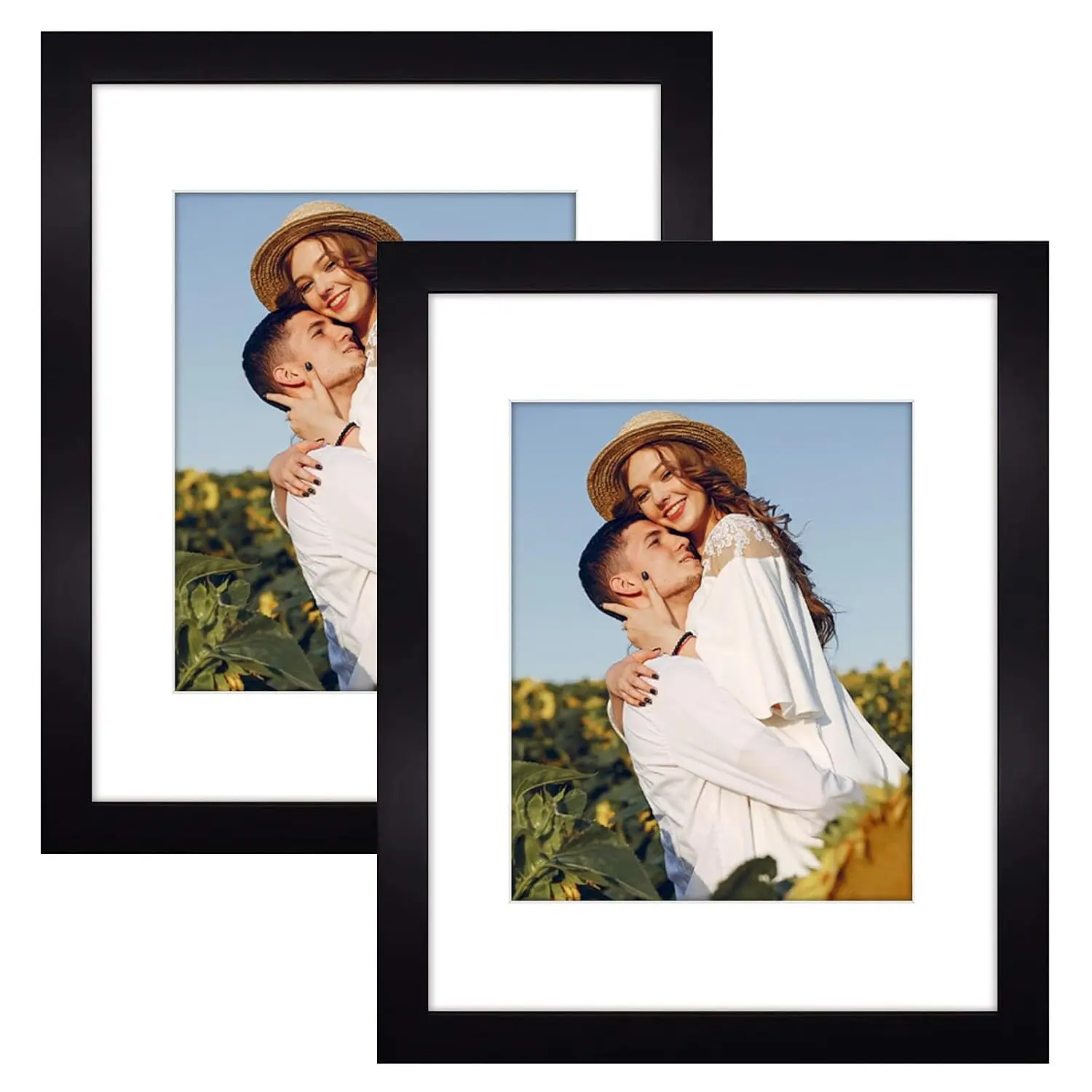11x14 Picture Frame Black,Solid Wood&Real Glass,Mat 8x10