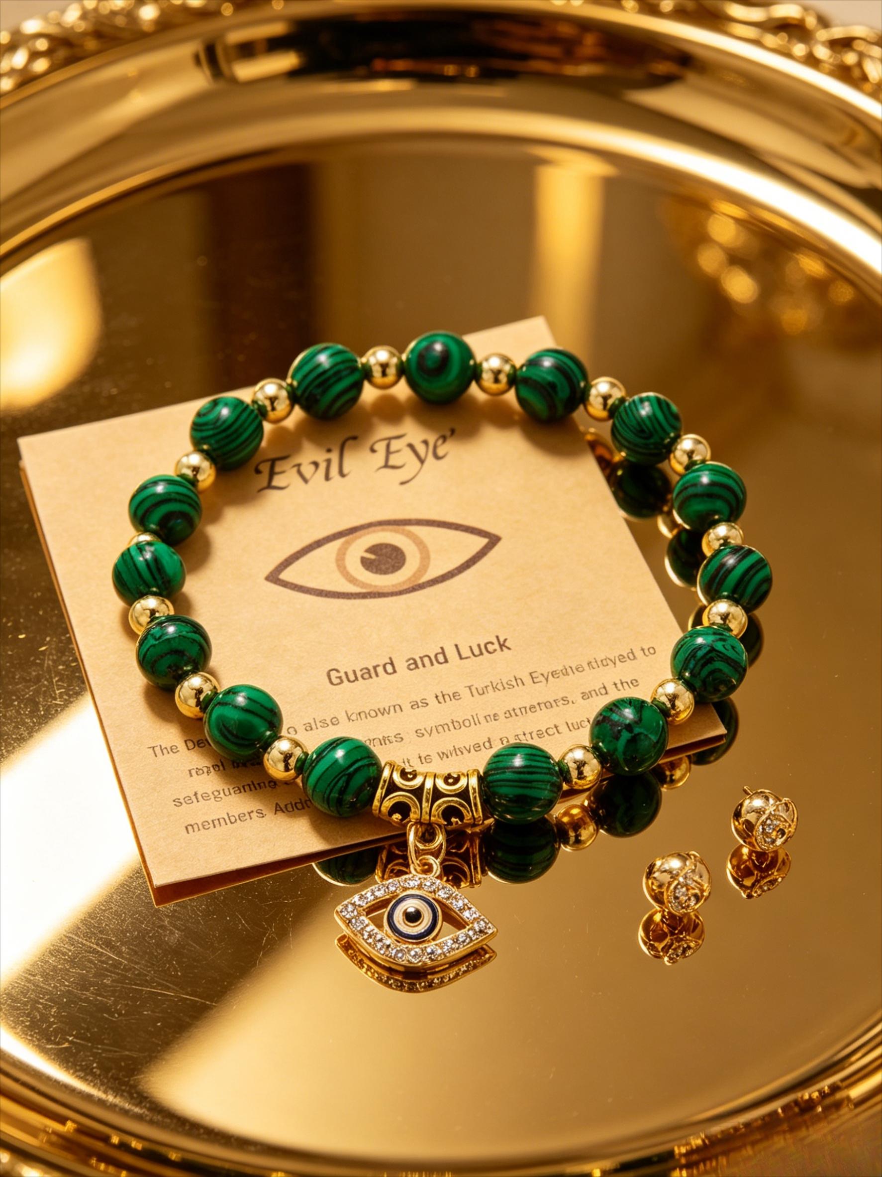 5Pcs,a set of random bracelets, multi-color natural stone Turkish evil eye bracelet set, niche design sense transfer bracelet, couple and girlfriend birthday gift, commuting versatile light luxury high-end fashion jewelry.