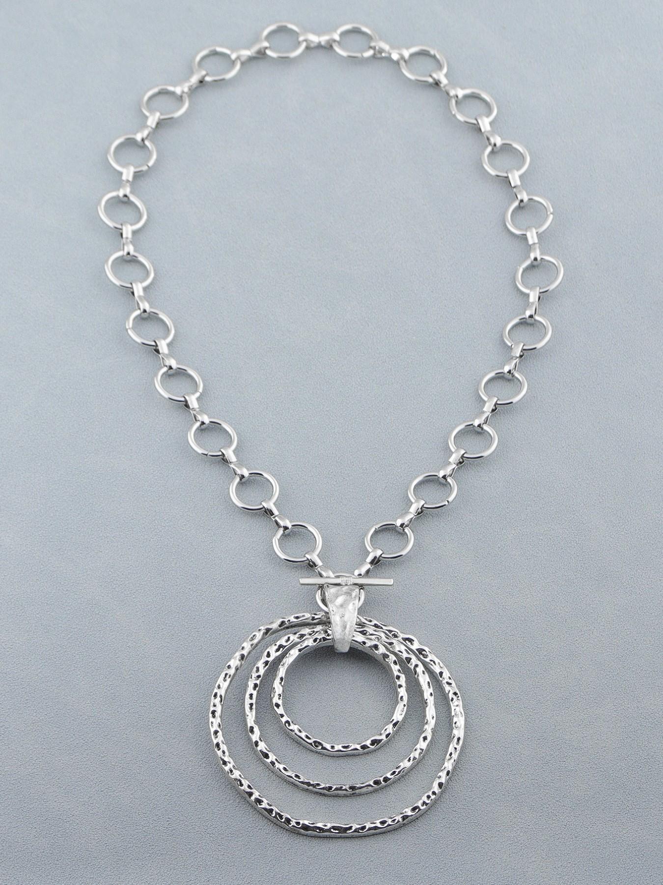 1pc Silver Color Boho Large Multi-Circles Moveable Round Circles Pendant Chunky Chain Statement Necklace Suitable For Women's Daily Wear 18"+2" Extend Chain