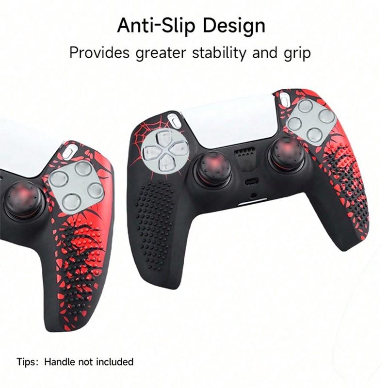 Ps5 Controller Protective Case, Anti-Drop Design, Spider Full Set with Two Joystick Caps + Stickers, Durable Ps5 Accessory