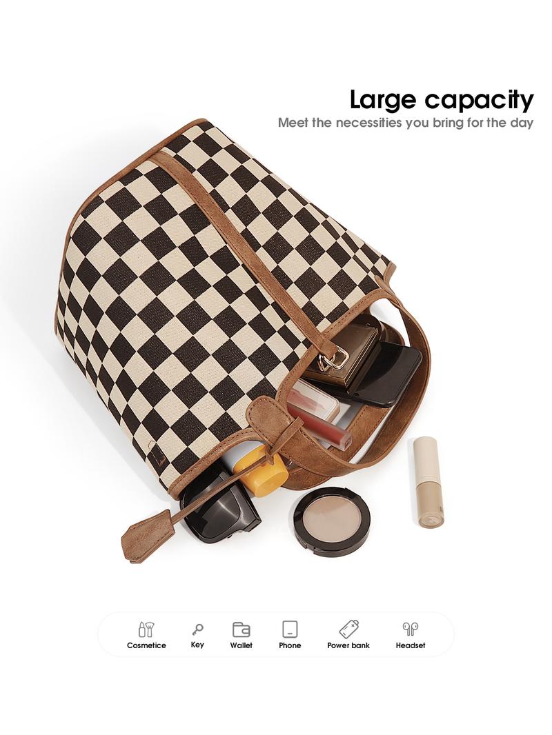Women's Plaid Checkered Crossbody Bag, Polyester Bucket Bag for Women, Vegetable Basket Shape Satchel with Top Handle Bags - Stylish, Multi-Functional, Lightweight And Casual Adjustable Purse Handbags to Shopping bag and Holidays Gift, Suitable For Work