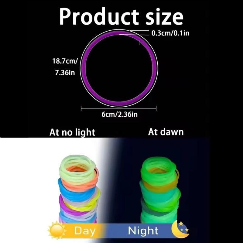 20 Pcs Glow-In-The-Dark Bohemian Silicone Bracelets, Fluorescent Elastic Wristbands, Festival Party Night Run Accessories, Random Colors