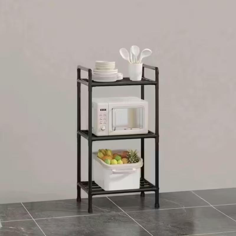 Metal Storage Rack, Multi-Layer Floor Standing Organizer, Space Saving Vertical Shelf for Kitchen Bathroom Microwave
