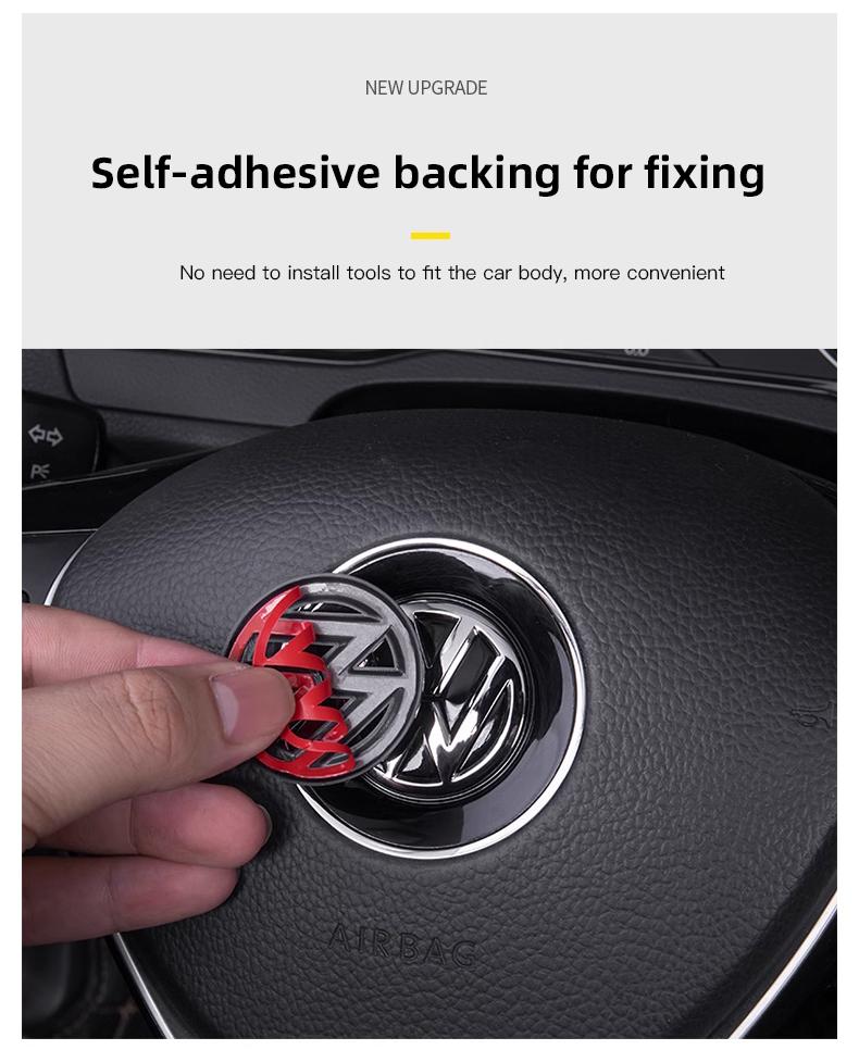Car Steering Wheel Center Emblem ABS Logo Stickers, Sticker For Cars, Interior Accessories Ring Cover For VW Volkswagen Atlas Jetta Touareg Golf Polo GTI Taos Passat Tiguan Arteon Caddy Beetle Amarok Transporter
