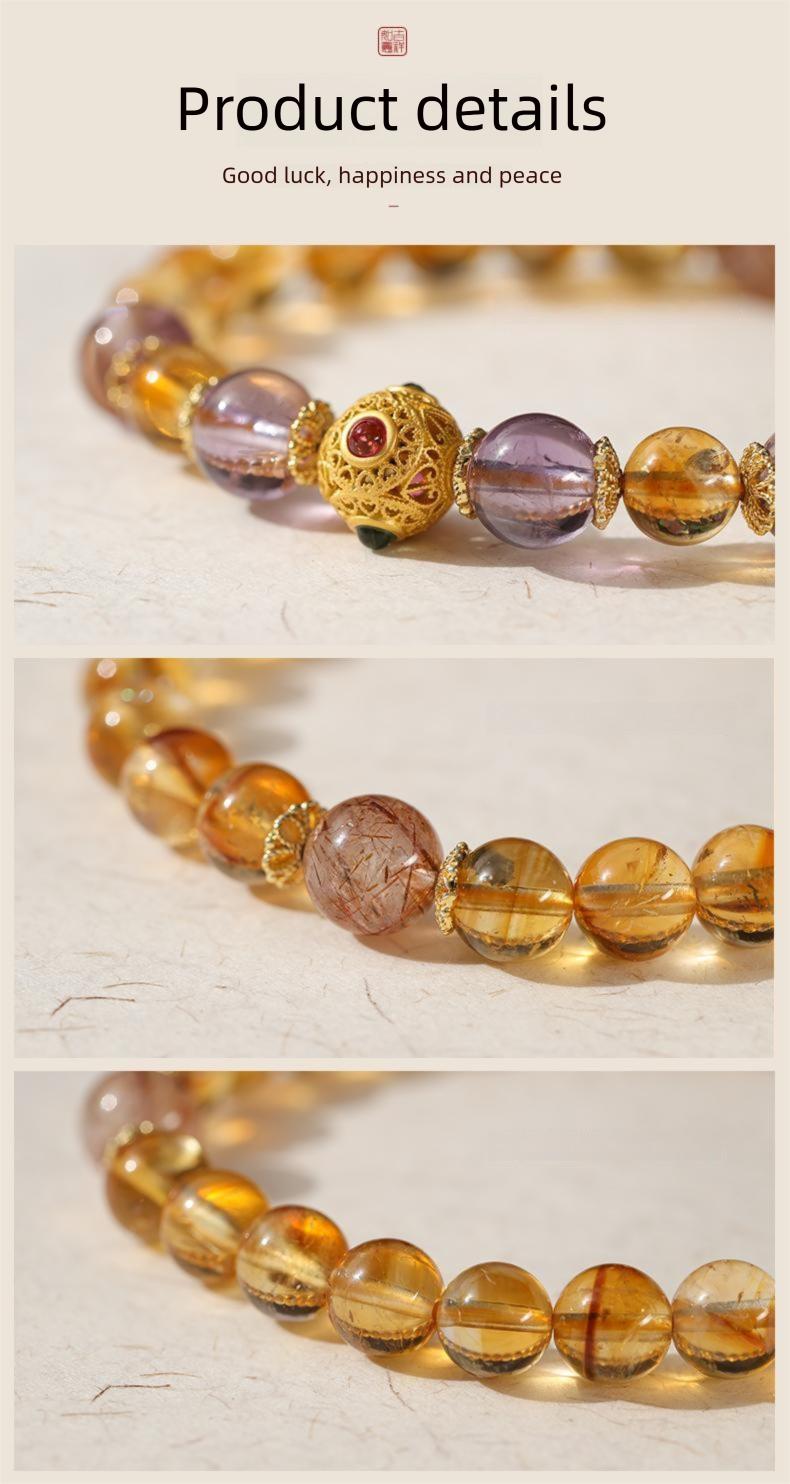 [Golden Wealth Return] crystal bracelet, yellow citrine amethyst super seven, unisex, daily wear birthday gift, natural stone gold accent, wealth prosperity symbol