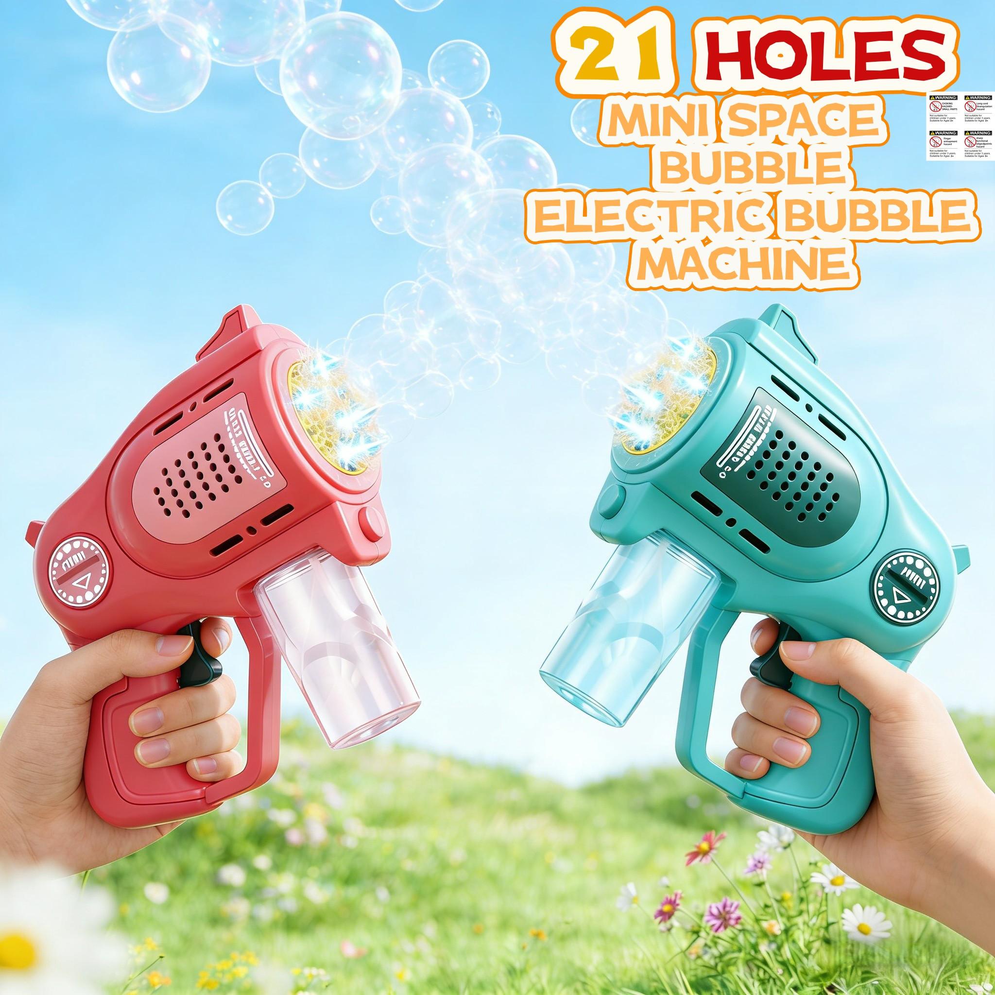 21-Hole Automatic Water Absorption Mini Space Electric Bubble Machine  with 1 Bottles Solution  60ml Bubble Gun for  Kids 3-8  Party Favors Summer Outdoors Wedding Toys Gifts for Boys Girls