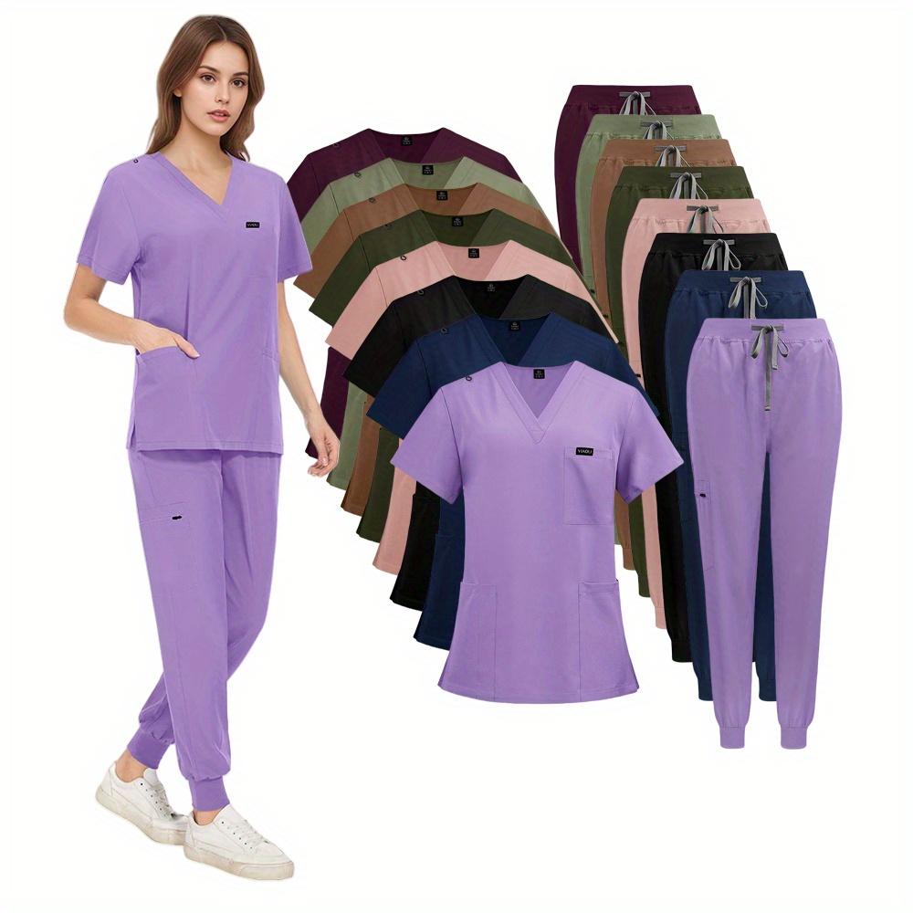 Daily Practical Work Clothes Set Solid Color Breathable Nursing Scrubs Women Uniforms Elasticity Pet Clinic Nurse Workwear Doctor Thin Uniform