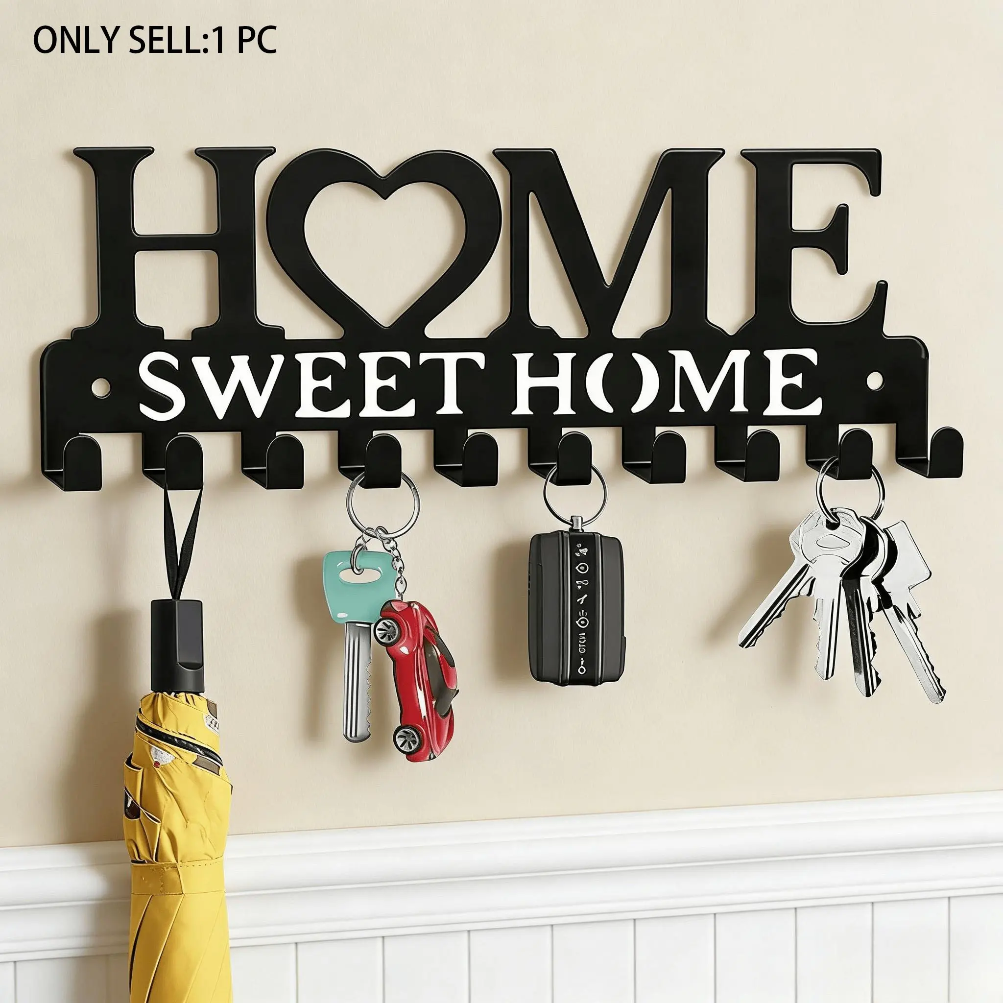 1pc Family Storage Key Hook Organizer Wall Mounted, Wall Mountable Metal Decorative Decor for Hallway Kitchen Garage, Sweet Home Entryway Solution
