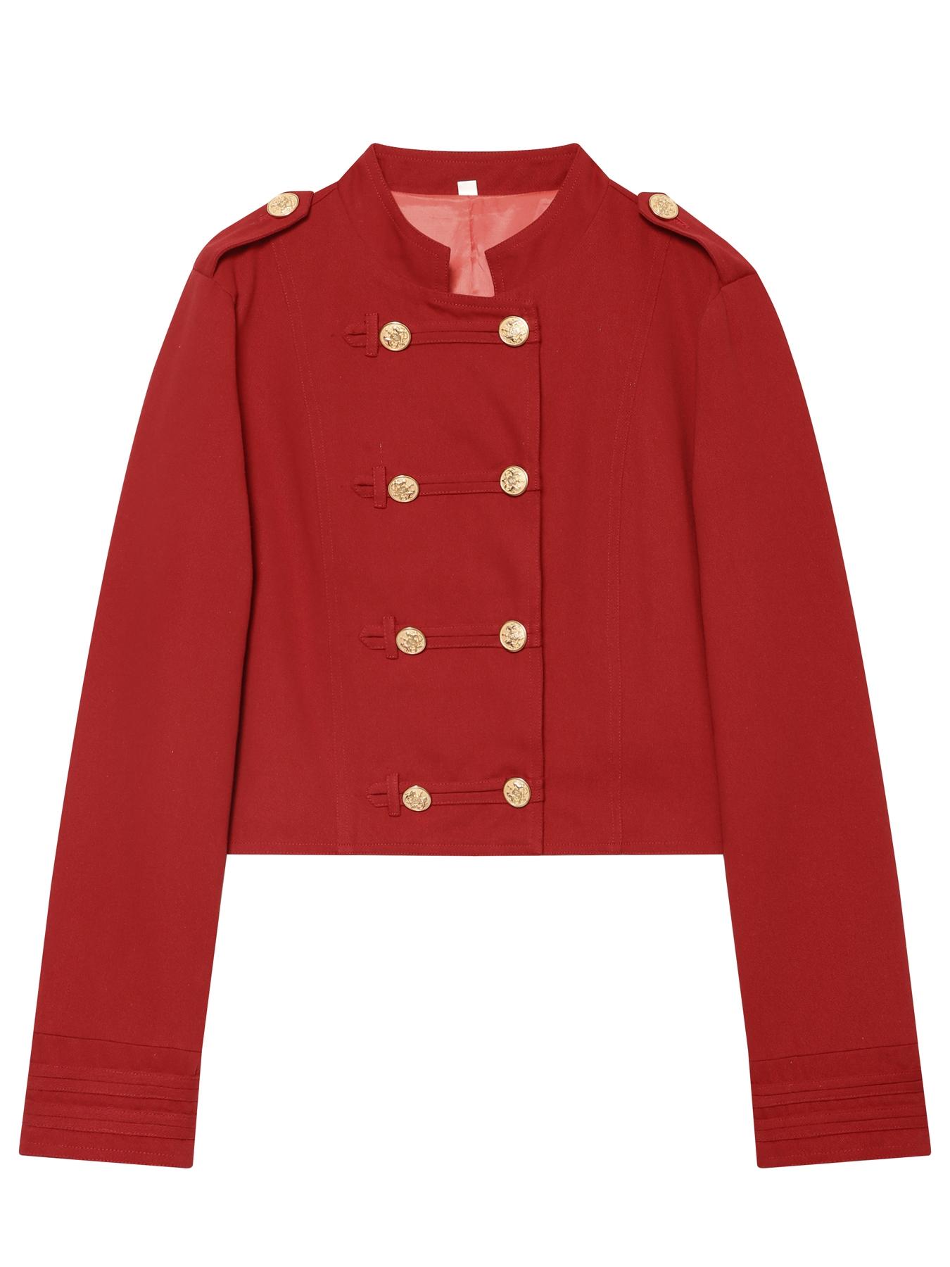 Women's Stylish Jacket Fitted Women's Cropped Slim-Fitting Red Jacket Casual Double Breasted Button Long Sleeve Tops Female Fashion Coat Streetwear Women's Demi-Season Jacket Outerwear