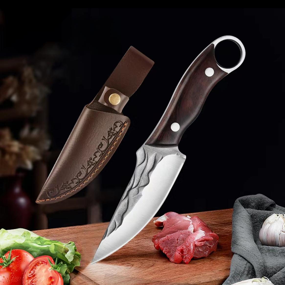 Viking - style Japanese Chef's Kitchen Meat Cleaver / Butcher Boning Knife (with Sheath) Kitchen meat cleaver / butcher knife,boning knife,hand-forged meat cutting knife,multi-functional and portable,suitable for home kitchens, Blade