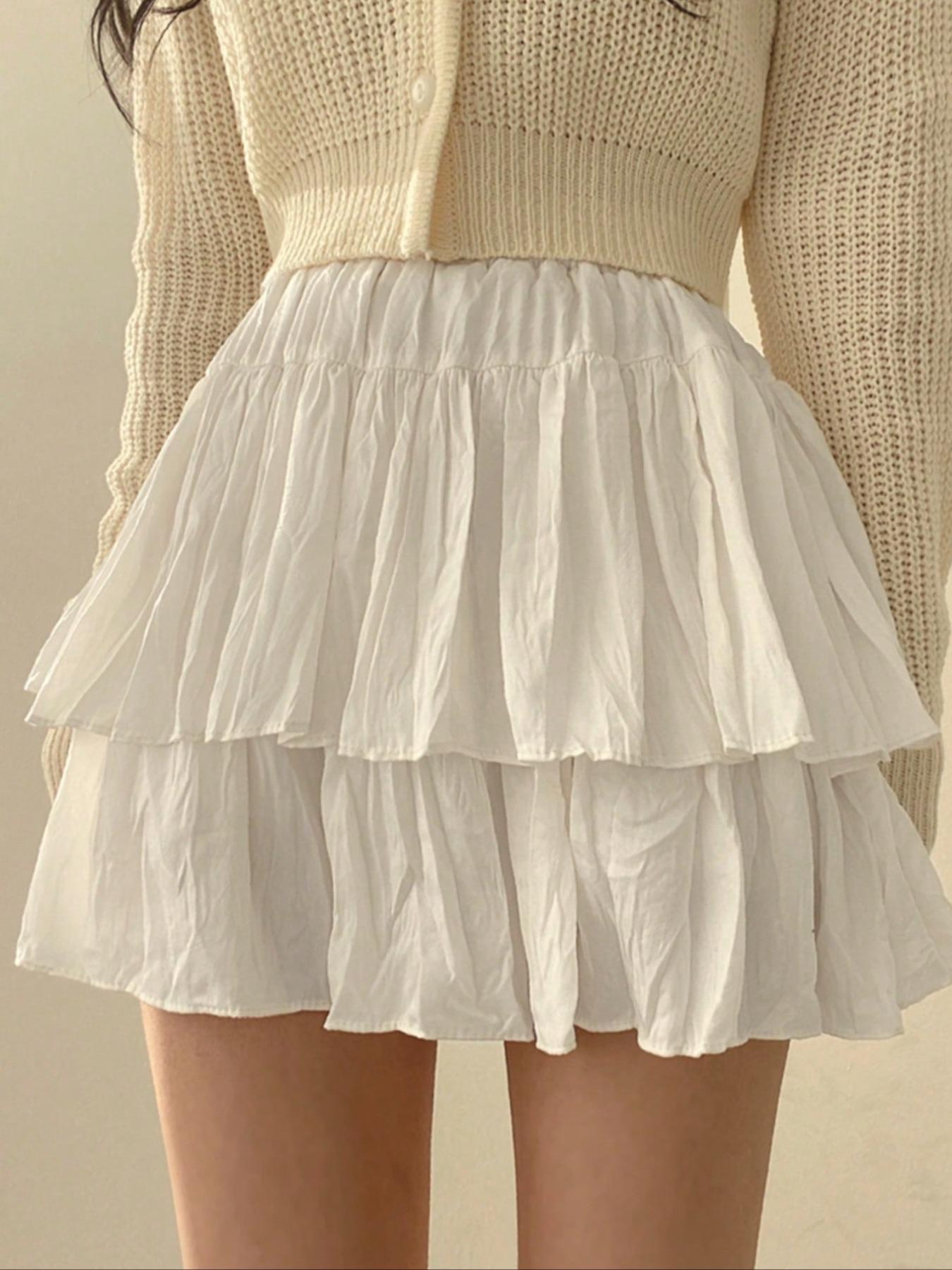 French ballet-style white puffy tiered skirt for women - summer short ruffled mini skirt, high-waisted, slimming A-line half skirt