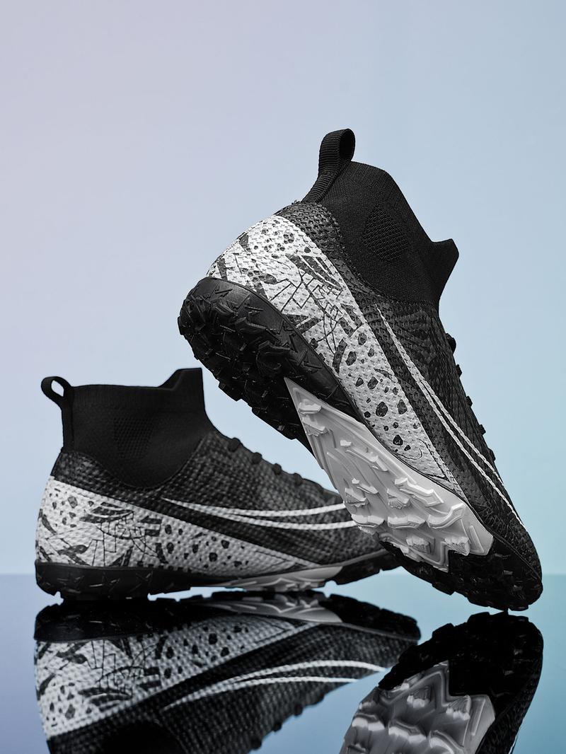 High-Top Youth Adult Unisex Soccer Training Shoes, Textured Leather Upper, Comfortable Inner Lining, Durable Outsole, Anti-Collision Toe Design, Football Boots, Soccer Cleats