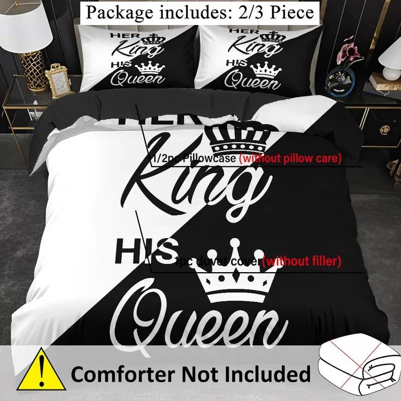3-Piece Patchwork King Queen Word Pattern Print Bedding Set, Soft Cotton Polyester Fabric, Includes 1 Fitted Sheet + 2 Pillowcases Bed Sheet Sets