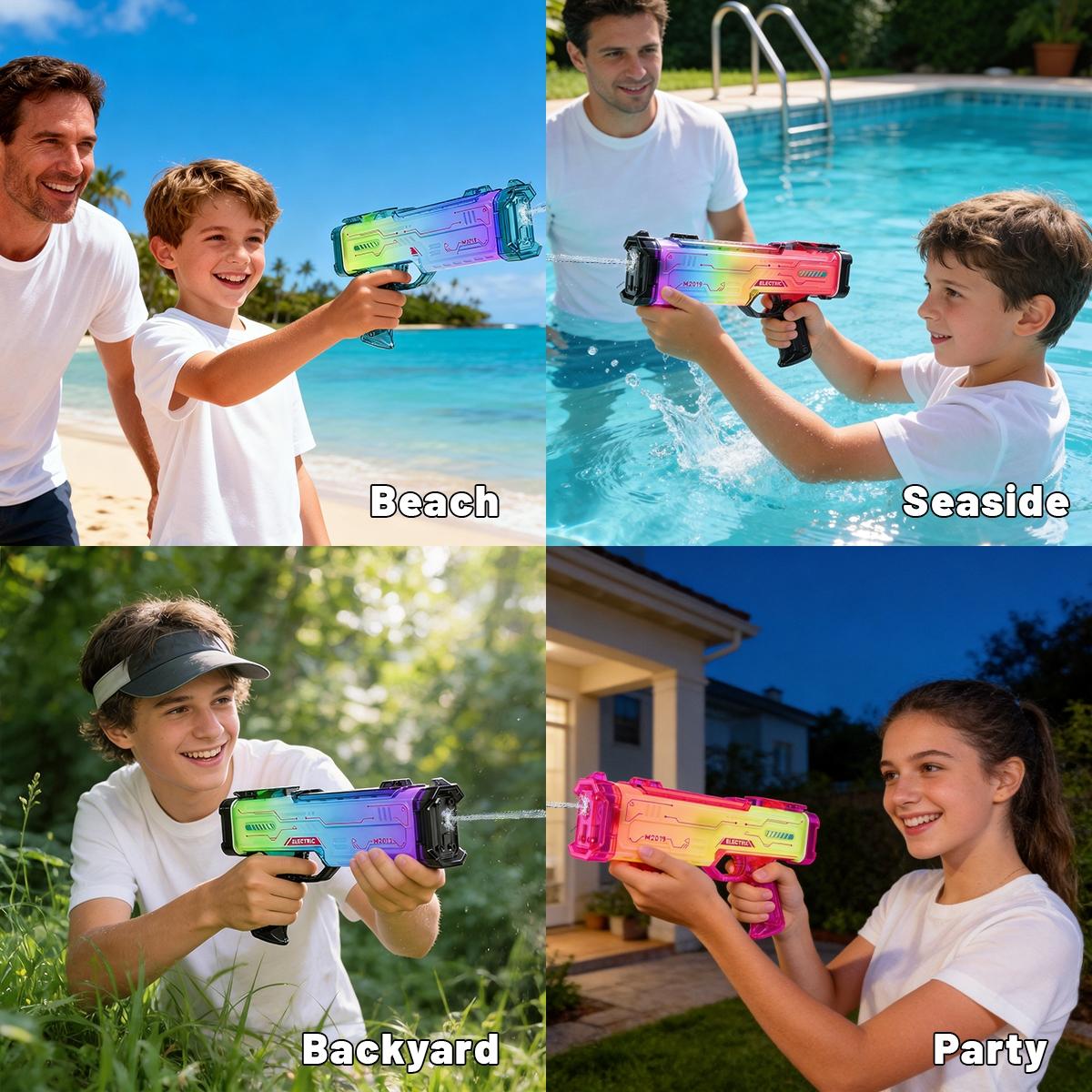 Cool Toy Water Gun, Flashing Lights & Sound Effects, Large Capacity Pulse Spray, Battery Included, Outdoor Beach Play, Ages 3+