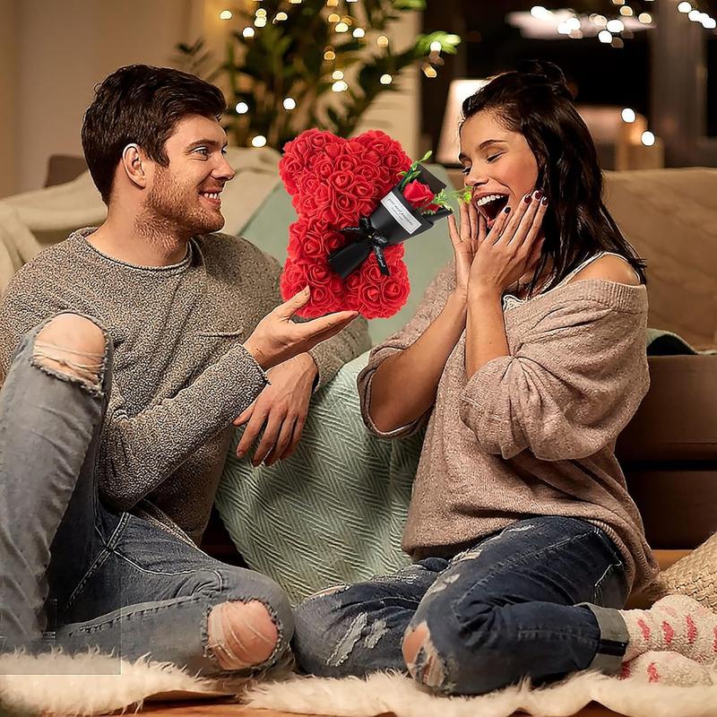 Rose Bear Gifts for Women-Best Gift for Valentine's Day,Mother's Day,Christmas,Birthday,Handmade Artificial Rose Teddy Bear Gifts for Girlfriend,Mom, and Daughters, Artificial Roses Bouquet with Bear Shaped Design,Surprise Clear Gift Box