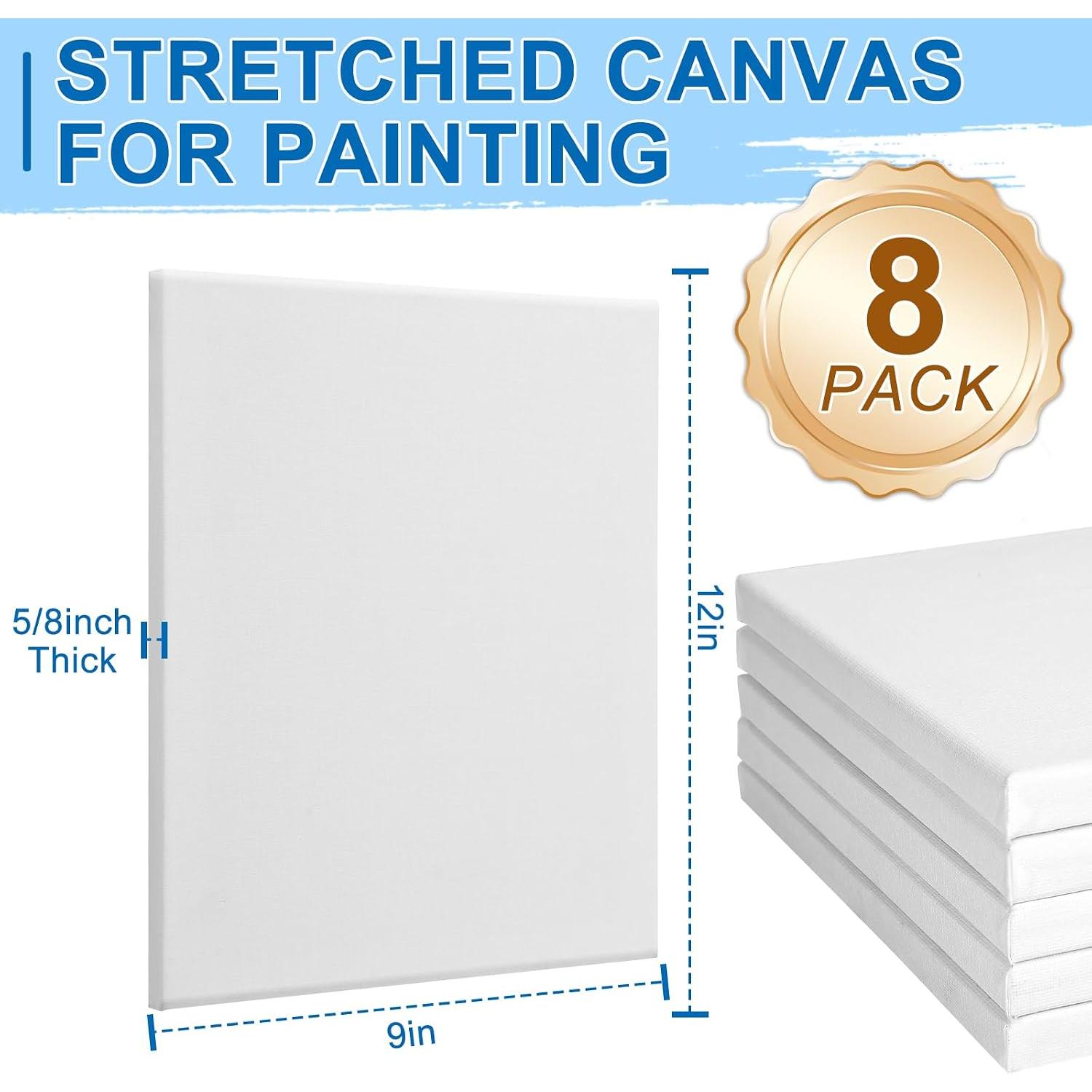 Stretched Canvas for Painting, 8 Pack 9x12 Inch Canvas Value Pack,Primed Acid-Free  Blank Canvases, Painting Canvas for Oil &  .