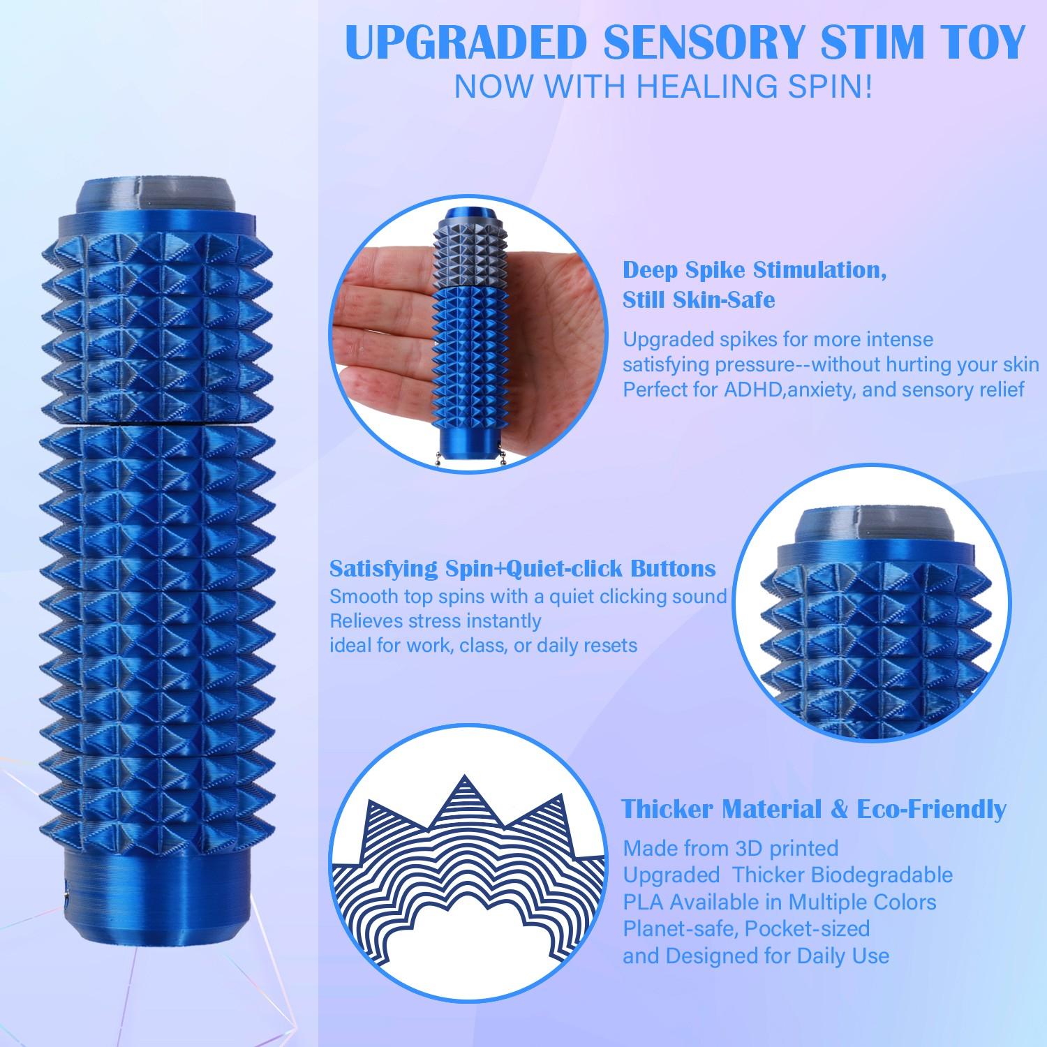 Pain Stim Fidget Toy, Quiet Press and Rotate, Cpc Approved, 3D Printed, Portable Spiky Keychain, Anxiety Relief, Focus and Calm Tool