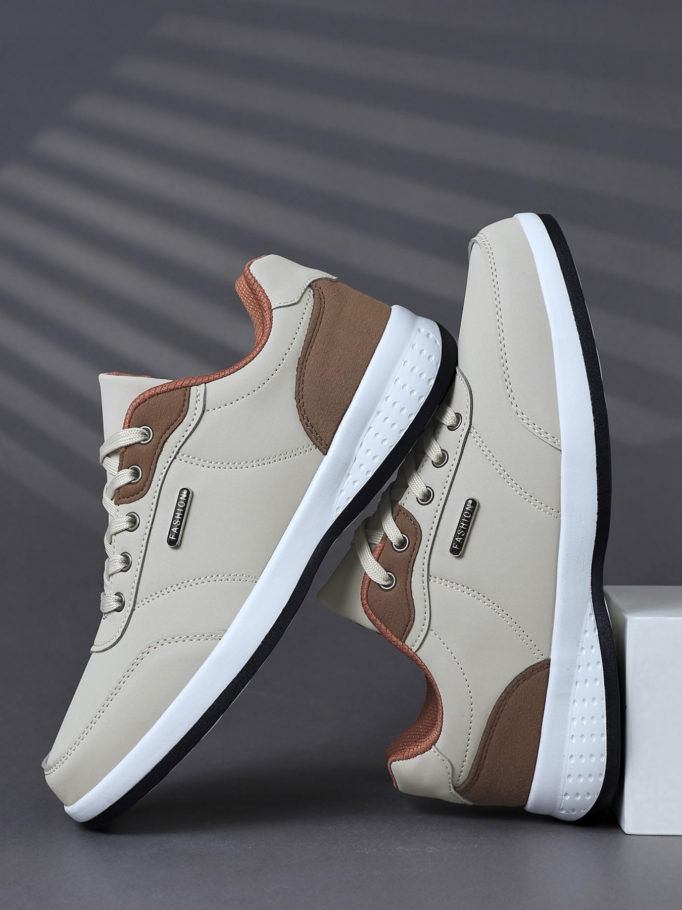 Men's Athletic Shoes, Breathable PU Leather, Colorblock Design, Eva Sole, Casual Style, All-Season Sneakers, Anti-Slip & Shock-Absorbing, Versatile Colorblock Sneakers