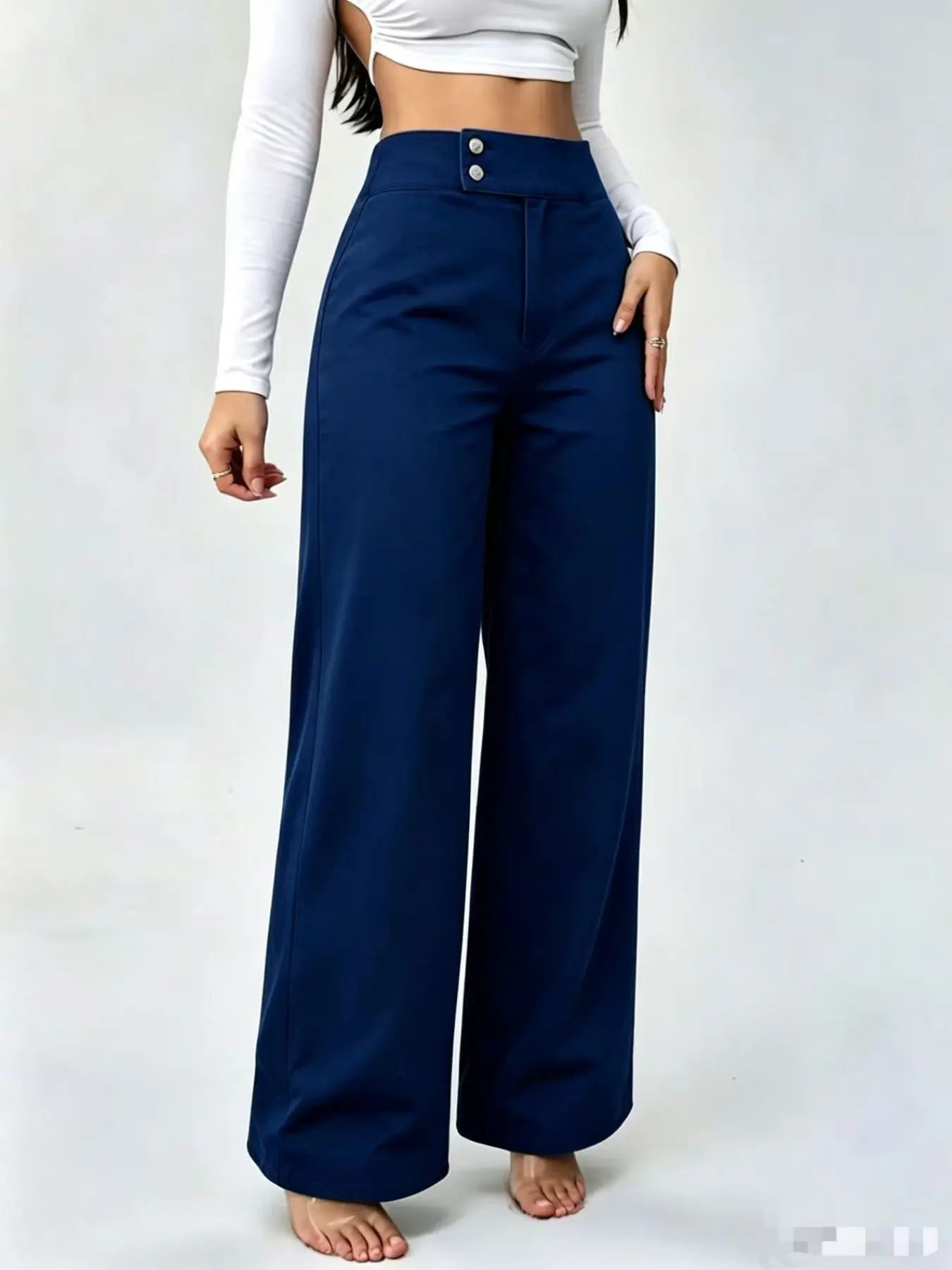 Women's High Elasticity Denim Woven Jeans, Casual Loose Fit Wide Leg Pants, All Seasons Fashion, Plain Pattern, Comfortable and Stylish