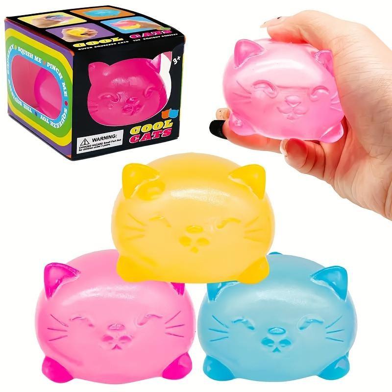 Cute Cat Stress Ball Set, Kids Party Gift Pack, Slow Bounce Tpr Plastic Toy, Perfect Classroom Reward, Birthday & Holiday Gift