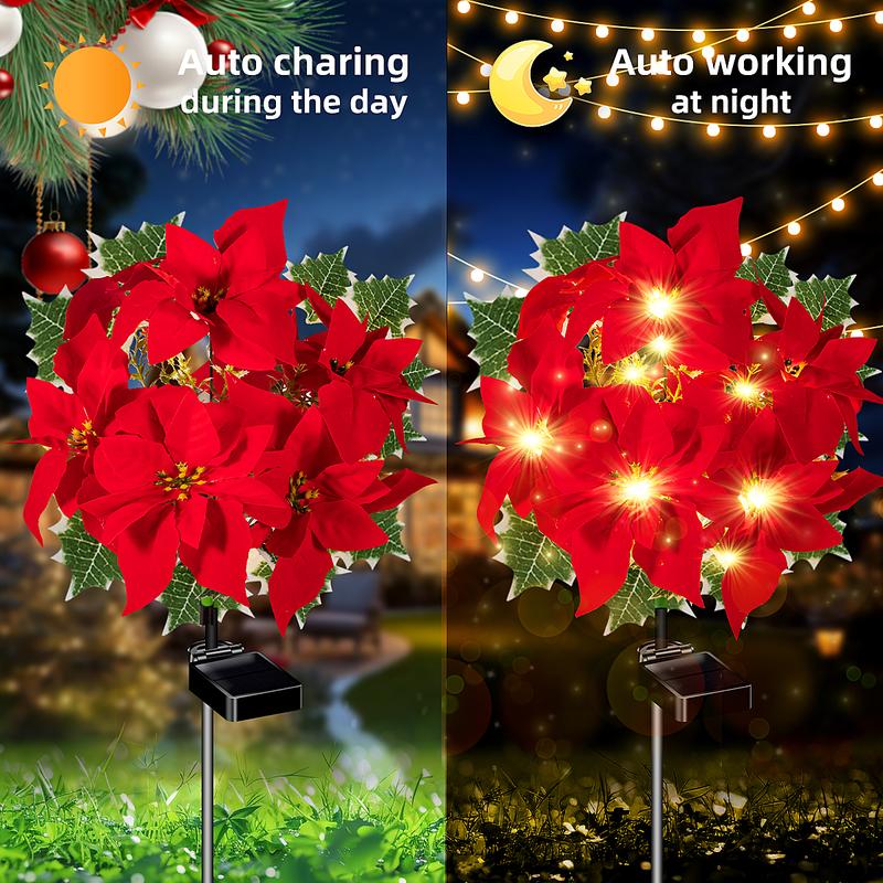 4-Pack Solar Red Flower Outdoor Waterproof Lights, 7-stem Flower Light Decorations, suitable for garden and courtyard decoration. They can also be used as floral blossom-themed party decorations, Independence Day decorations, and gift decorations for moms