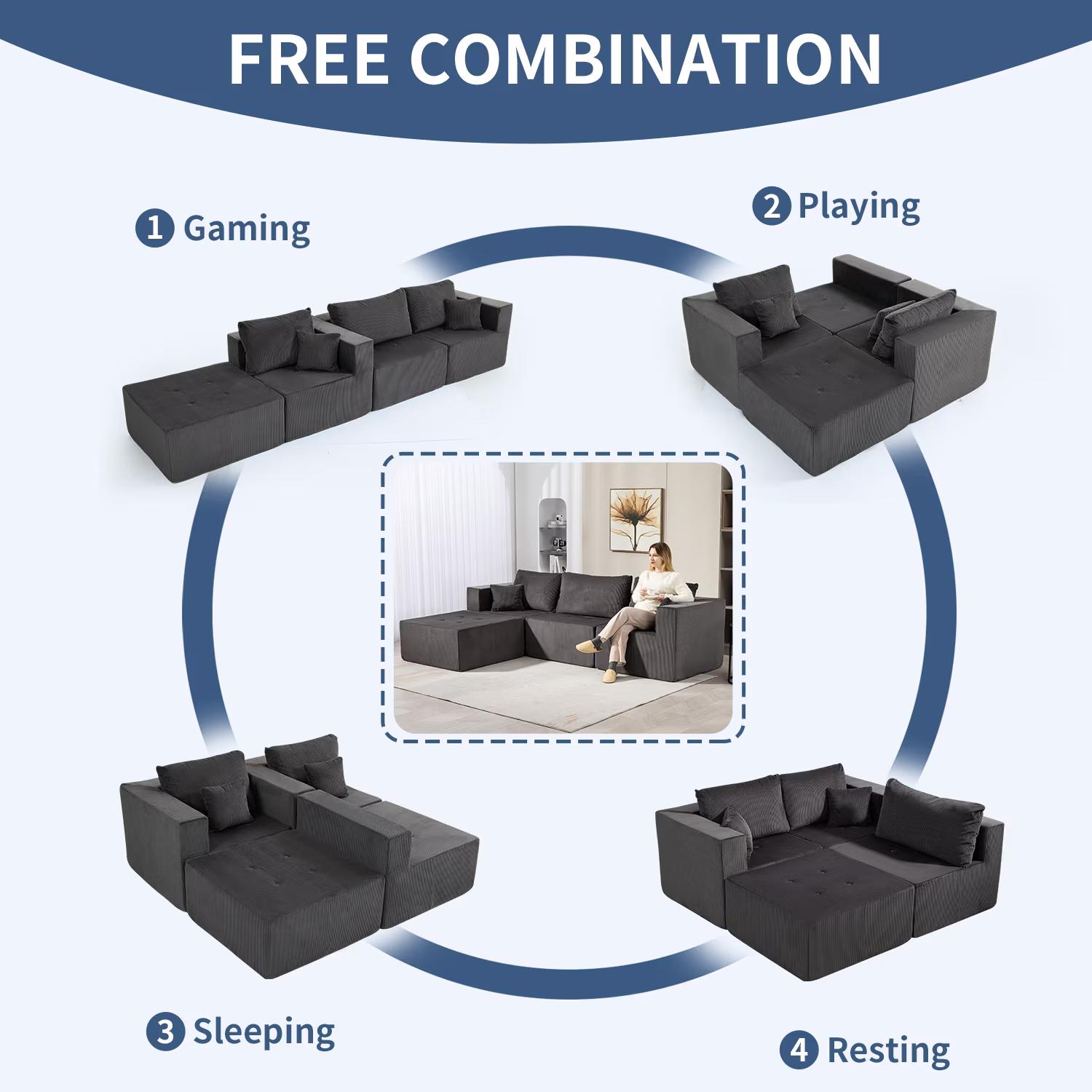 【TikTokShopBlackFriday】【Two Packages】Modular L-Shaped Sectional Sofa with Chaise, Deep Seat Corduroy Couch for Living Room, Bedroom, Apartment, Minimalist Sleeper Sofa, No Assembly Required 【TikTokShopBlackFriday】【Two Packages】Modular L-Shaped Sectional Sofa with Chaise, Deep Seat Corduroy Couch for Living Room, Bedroom, Apartment, Minimalist Sleeper Sofa, No Assembly Required