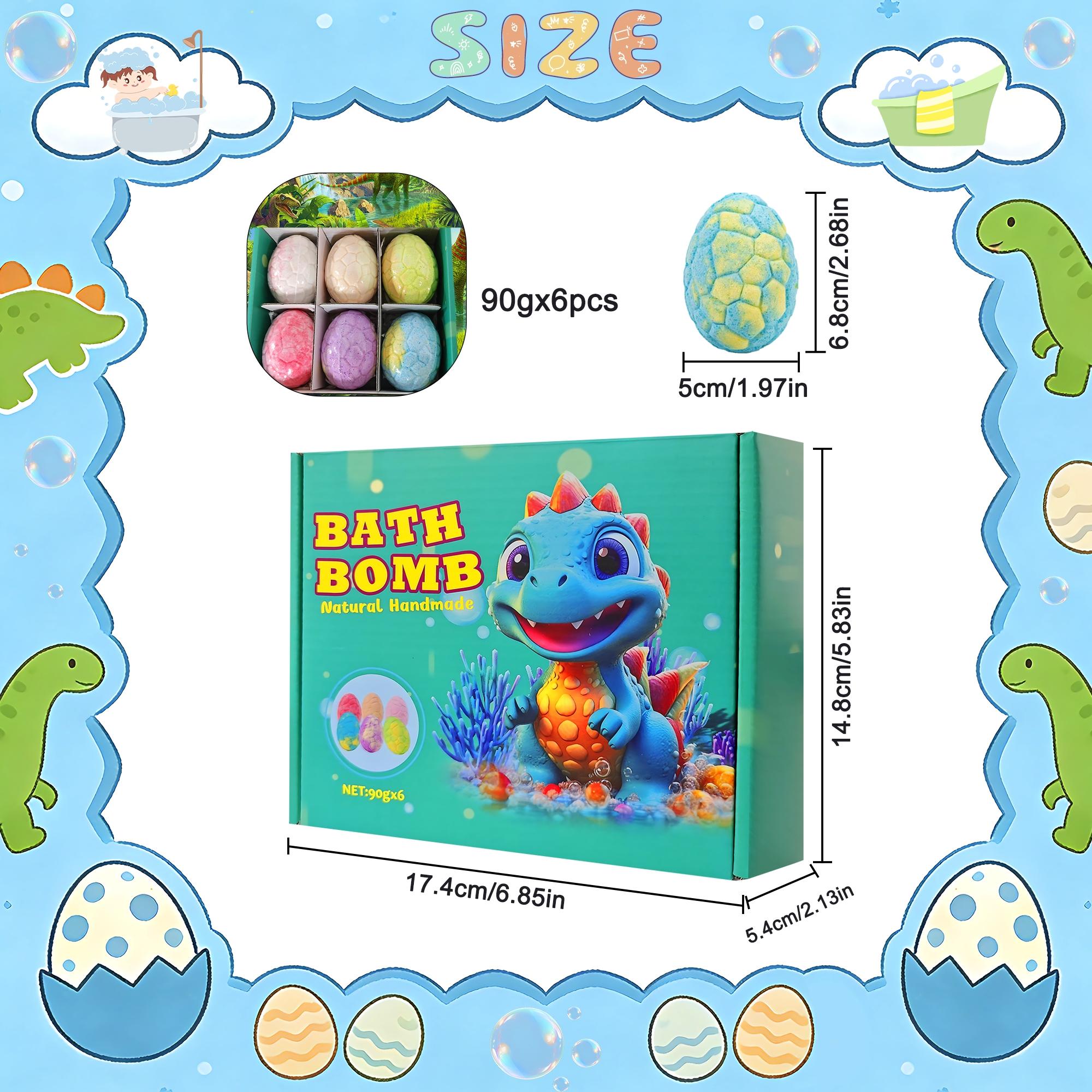 Dinosaur Egg Toy Bath Salt Balls Set, 6-Piece Natural Handmade Multicolor Bath Bombs with Surprise Toys, Gentle Soothing Bubble Bath Fun