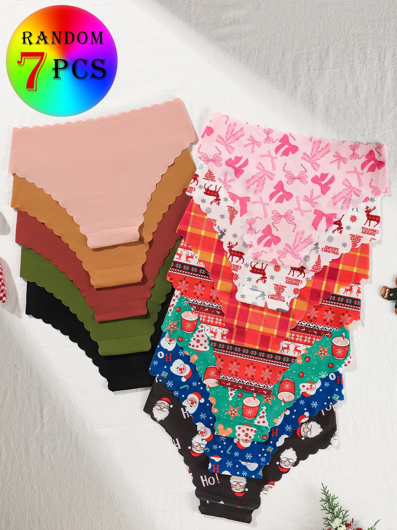 7-piece set of randomly colored wave-edged seamless one-piece triangle panties, Seamless Crotch Design, leopard print and solid color mix, sexy, comfortable, stretchy, and smooth women's underwear