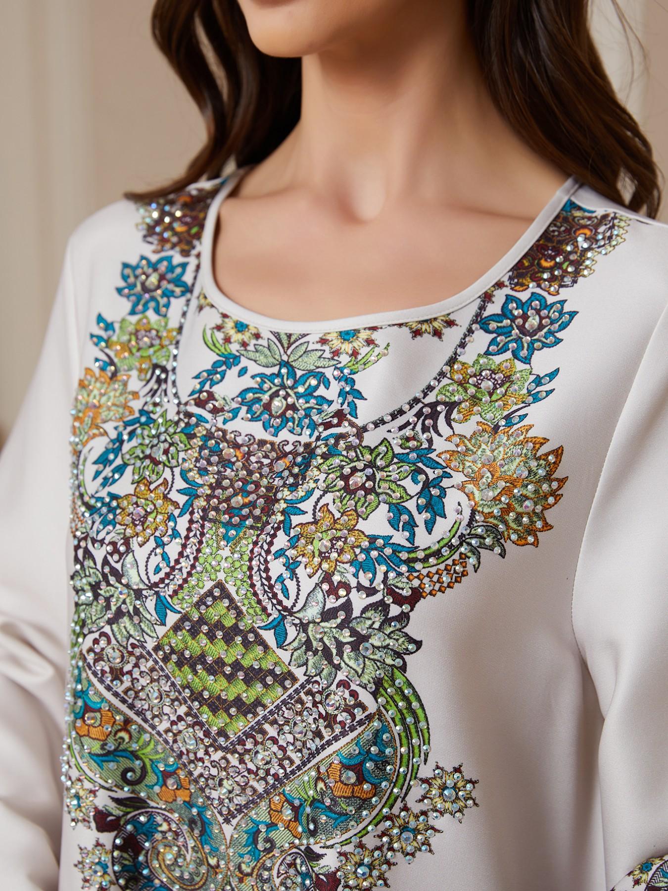 Women's Retro Totem Coconut Flower Print Robe, Dubai Style Kaftan Evening Gown, Eid Al-Fitr Festival Abaya, Traditional Middle Eastern Dress