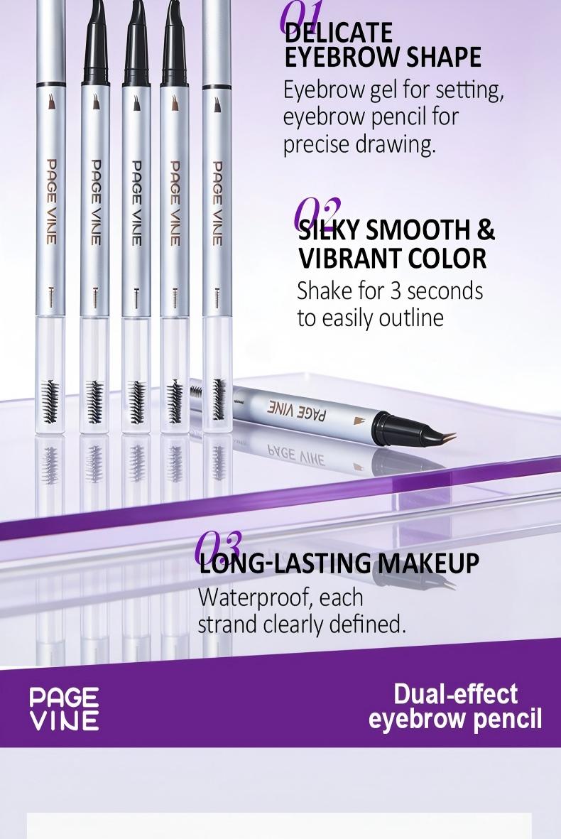 New Upgraded 2-in-1Waterproof Liquid Eyebrow Pencil Brush Set, 4 Fork Design, Long-Lasting Natural Look, Suitable for All Skin Types