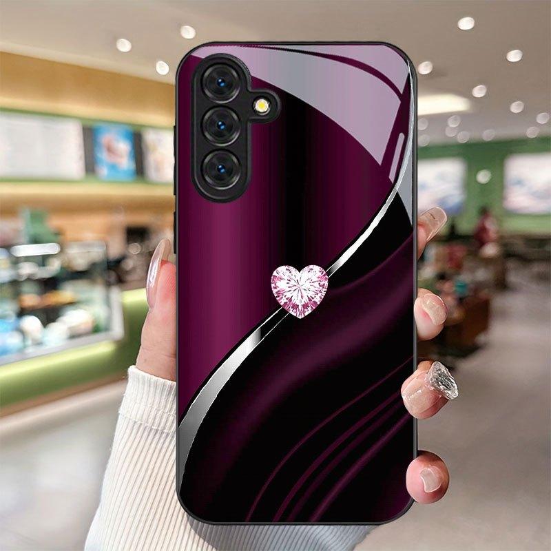 Phone Case - Glitter Heart Design Phone Case with Lens Protection for Samsung Galaxy S9+/S10/S20+/S20 Ultra/S21 5G/S21+/S22/S23 PLUS/S24 Plus/S25/S25 Edge/Note 9/Note 10/Note 10+/Note 20/Note 206 Ultra/Anti-Drop Tempered Glass Protective Case