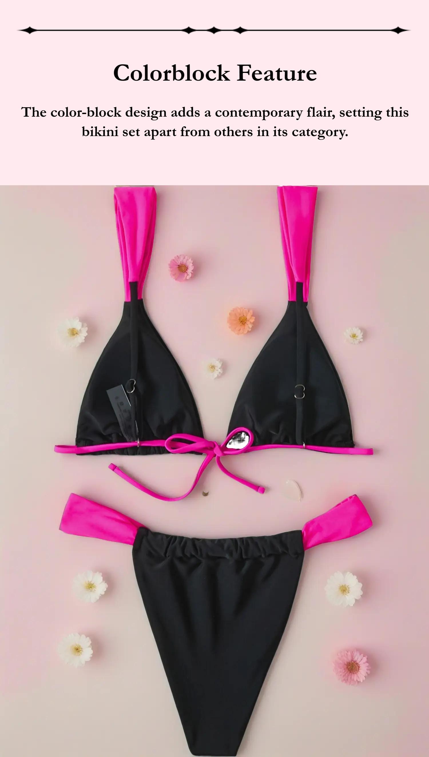 New color-block anti-slip strap bikini set, beach vacation style bikini, Colorblock bikini set