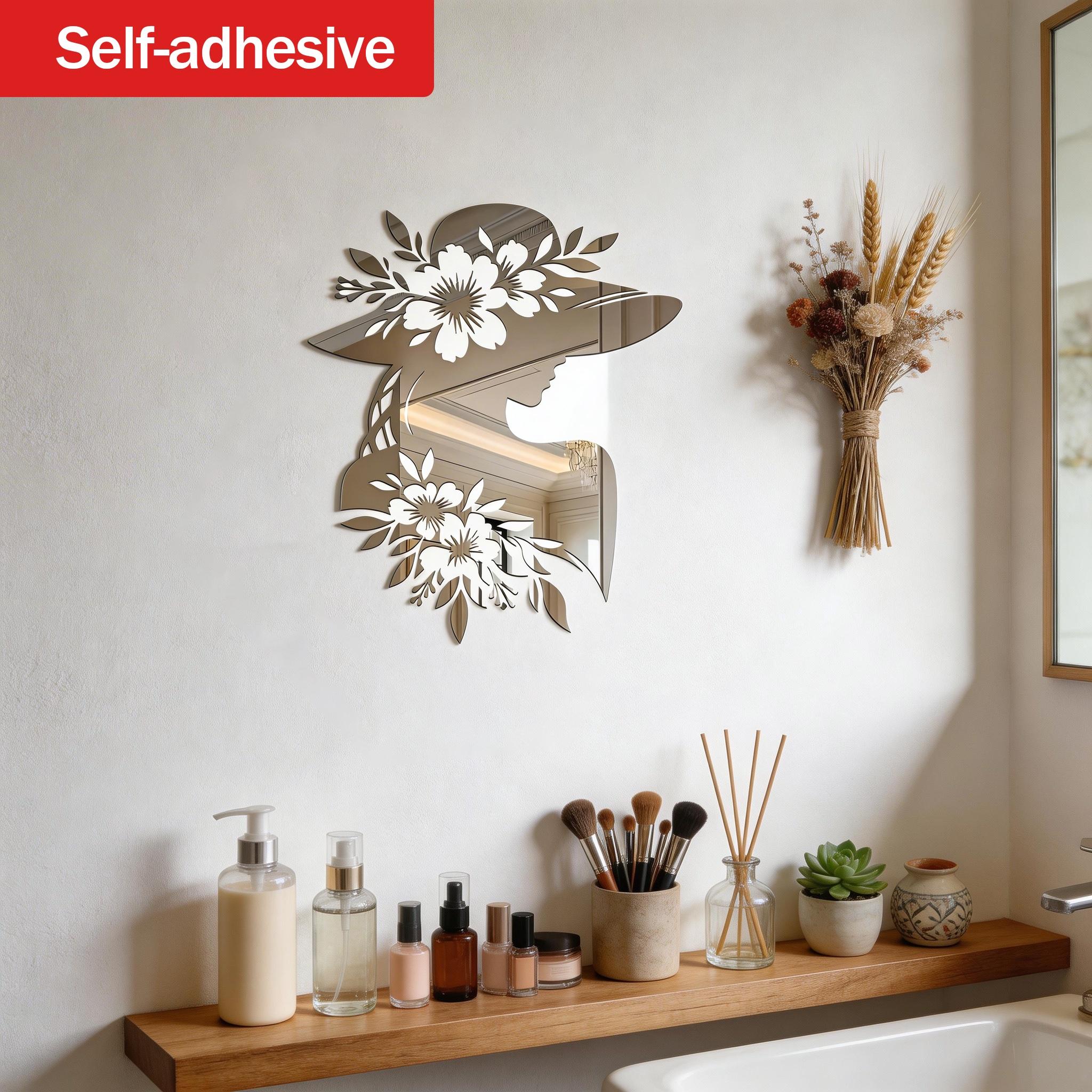 Artistic Self-Adhesive Wall Mirror, Goddess Silhouette Design, French Luxury Style Decorative Hanging Piece, Home Decoration Gift