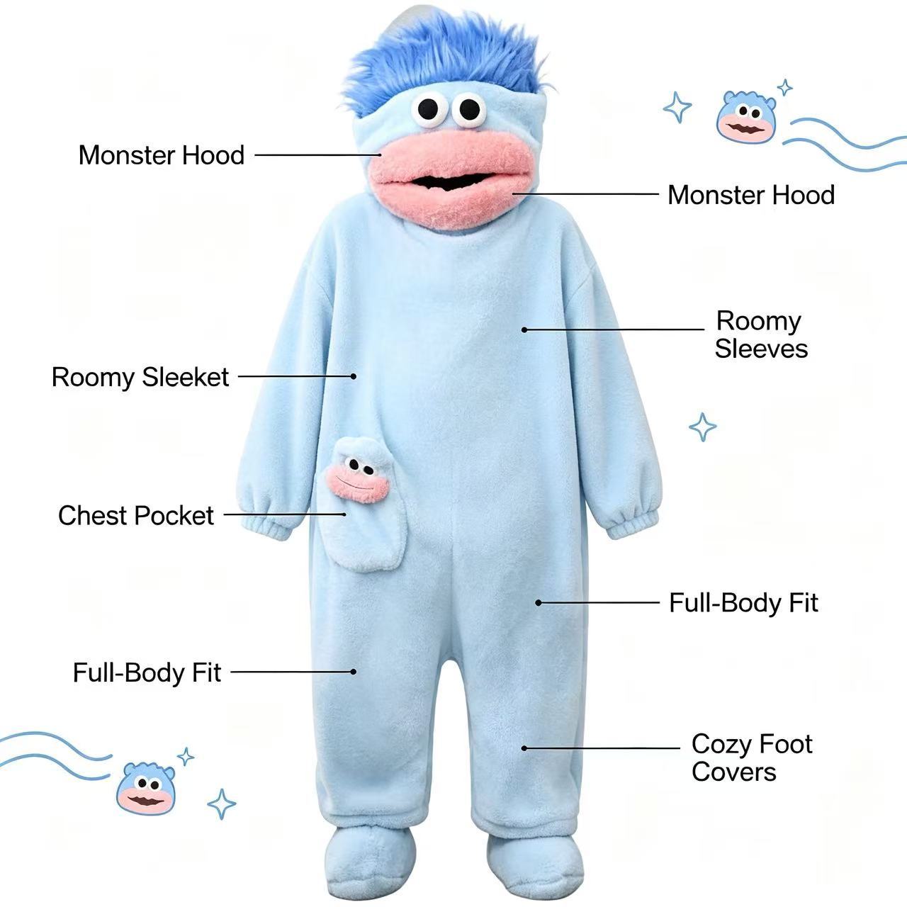 Cute Funny Monster Frog Onesie Pajamas for Unisex Adults, Soft Plush Fleece Hooded Cosplay Jumpsuit with Comb, Oversized Loose Fit Photogenic Warm Cozy Full-Body Long Sleeve Loungewear for Sleepover Pajama Party Halloween Casual Home & Holiday Gift