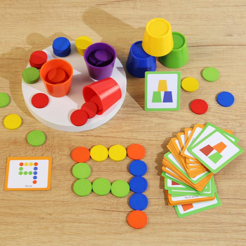 Color Sorting Cups and Memory Discs Game, Shape Sorter, Color Recognition Matching Logic Thinking Training, Fine Motor Skills, Hand Eye Coordination