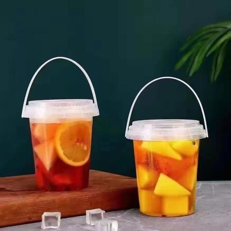 6-piece set of 500ml disposable plastic beverage containers with handles, lids, and straws; transparent fruit tea/bubble tea cups; suitable for takeout; food-grade PP portable juice containers; Plastic Clear Cups