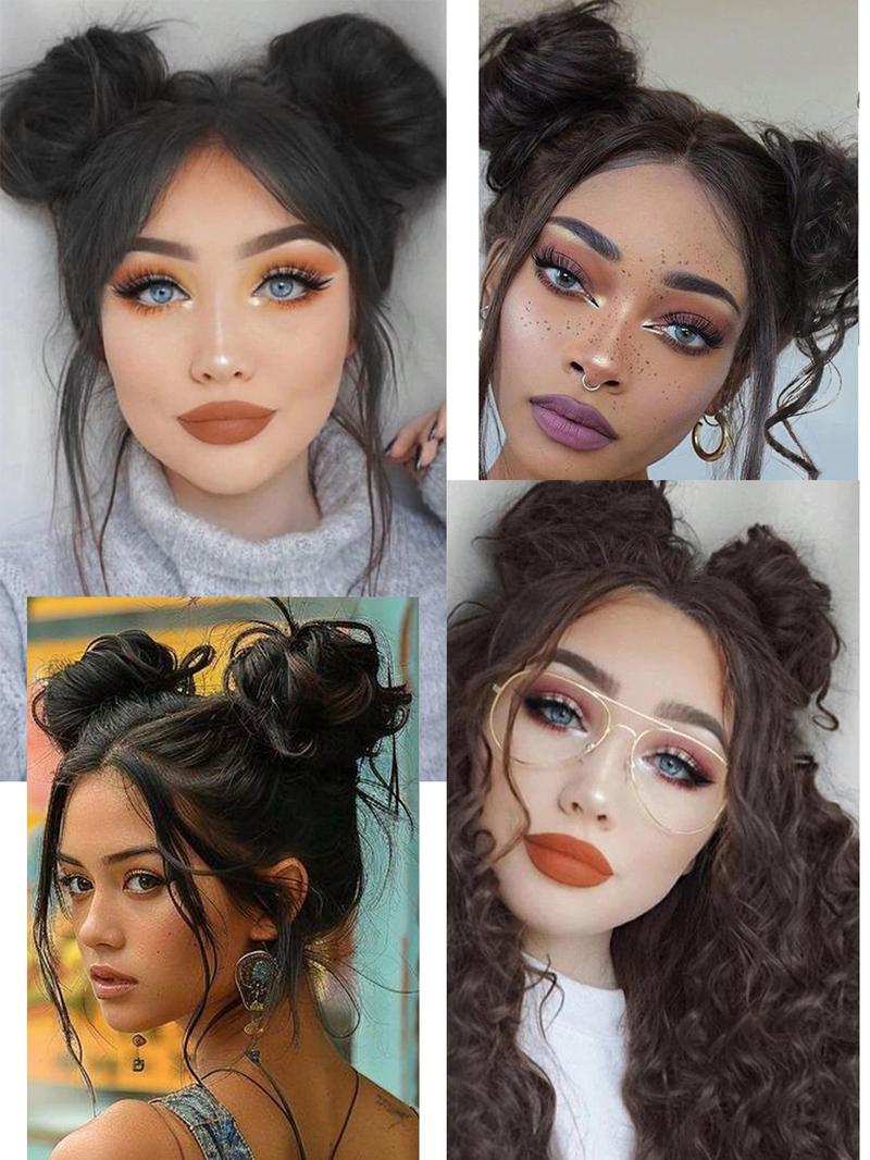 2 Piece Bun Set Messy Updo Bun Hair Loop Fake Hair with Braid Elastic Hair Accessory Tail Ladies Soft Synthetic Hair Synthetic Curly Ponytail Curly Wave Hair Coil Thick Updo Hair Loop Everyday Synthetic Bun Natural Hair Color