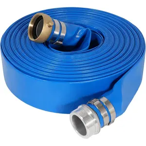 Heavy Duty 2" x 50 ft PVC Backwash Hose, Lay Flat Water Discharge Drain Hose for Swimming Pools, Pumps and Filters with Aluminum Pin Lug Fittings