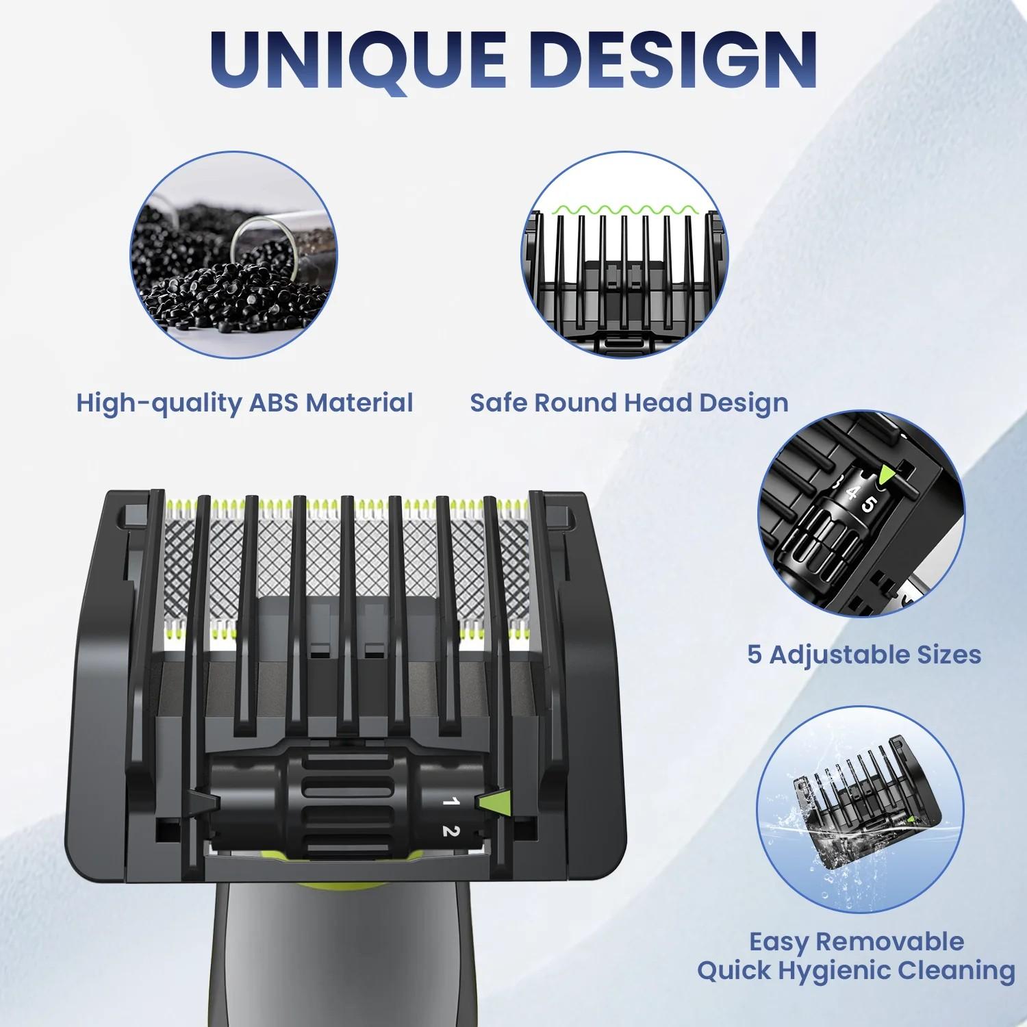 5-In-1 Adjustable Comb for Single Blade and Electric Beard Trimmer, Compatible with Qp2520/2523/2527, Qp2530/2533, Qp2630, Qp6510/6541/6550