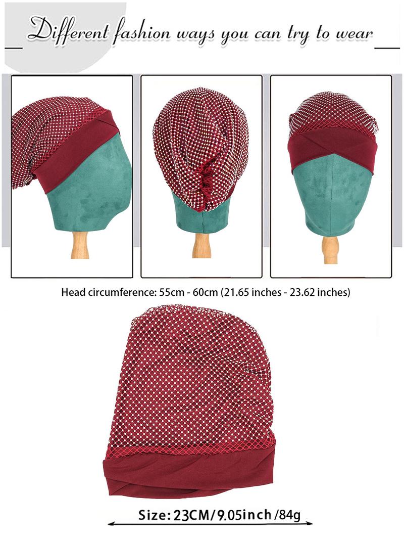 Women's Turban with Pure Color Design, Handmade Rhinestone Accessories, Dual-Layer Cut-Out, Perfect for Festive Occasions