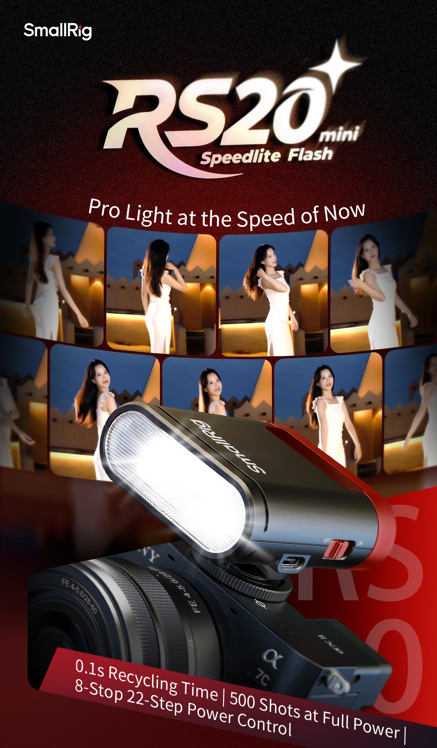 SmallRig RS20 Mini Camera Flash for Canon for Sony, GN12 Speedlite Flash for Camera with 2000mAh Battery OLED Screen, 8 Levels 500 Full-Power Flashes/1.8s Recycle/6500K, A/M Mode 1/1-1/128-5374