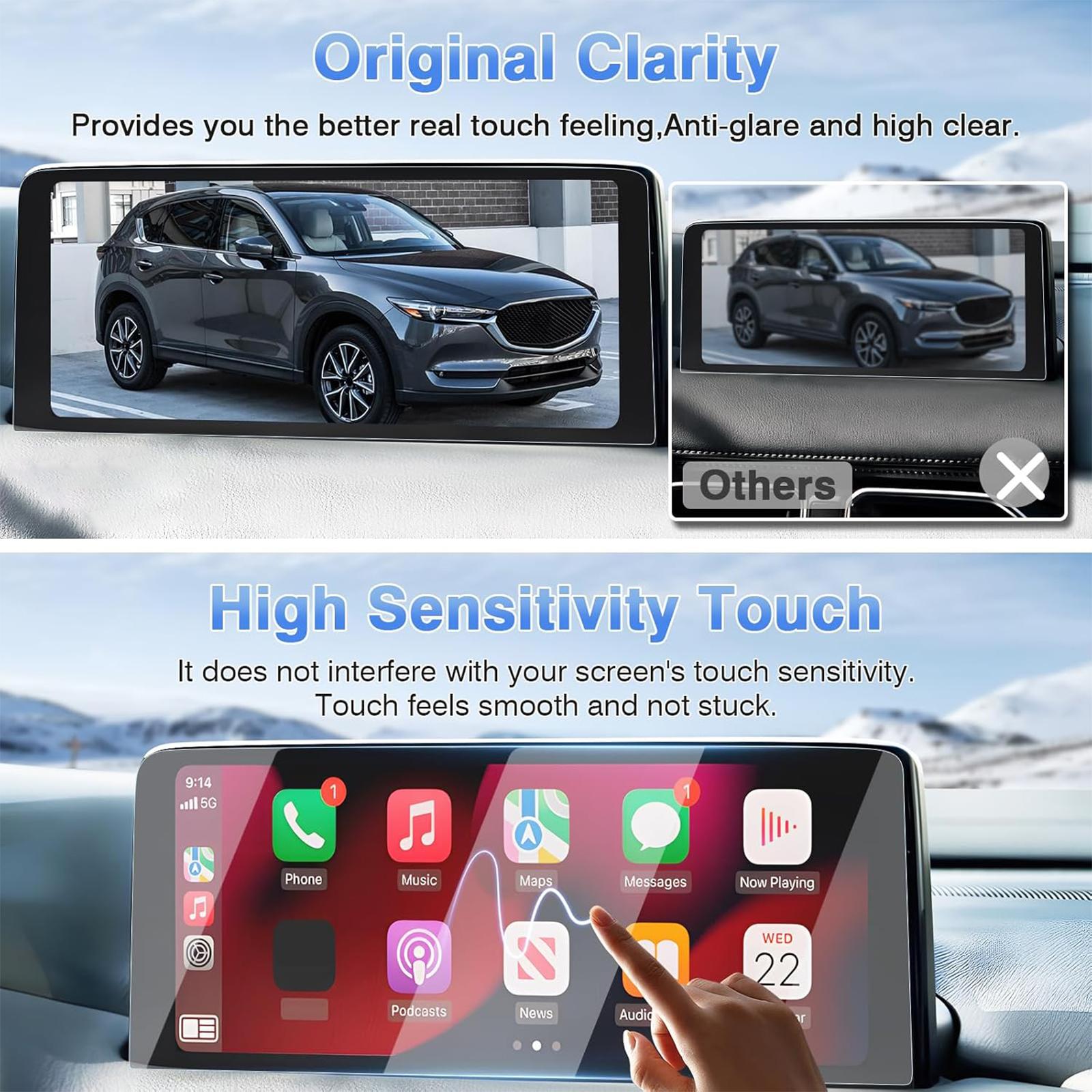 Canvcle 2 Pack Screen Protector for 2021 2022 2023 2024 2025 Mazda CX5 and CX-9 10.25-Inch Touchscreen, 2025 CX-5 Accessories Navigation Display Protective Film Tempered Glass Anti Glare