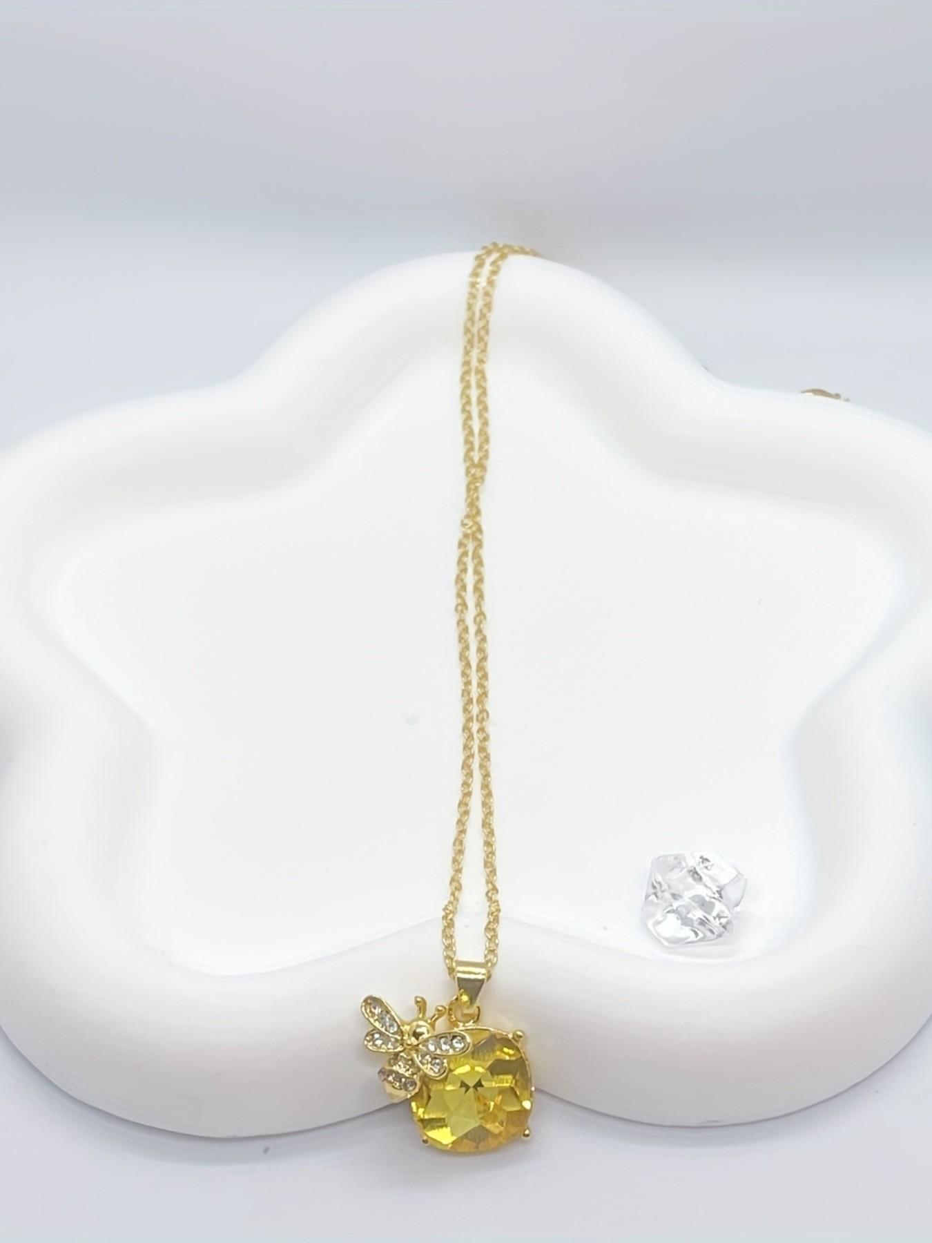 Fashion Cubic Zirconia Bee Pendant Necklace, Unique Shape, Women's Personalized Party Jewelry Gift Accessory