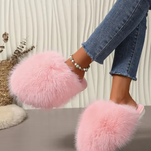 Women's Plush Slippers, Indoor Slippers, Soft Textile Upper, Rubber Sole, Casual Style, Warm Winter Home Shoes, Fall & Winter Fashion
